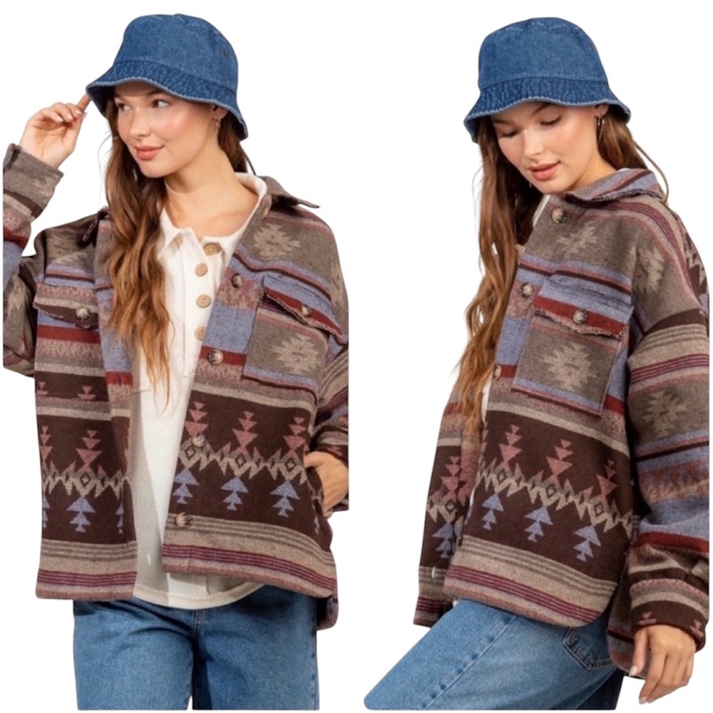 New In Aztec Western Button Down Oversized Jacket